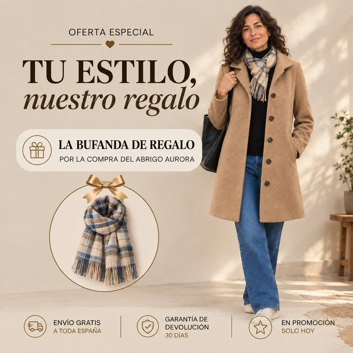 Aurora | Abrigo Clásico con Bufanda a Juego de Regalo